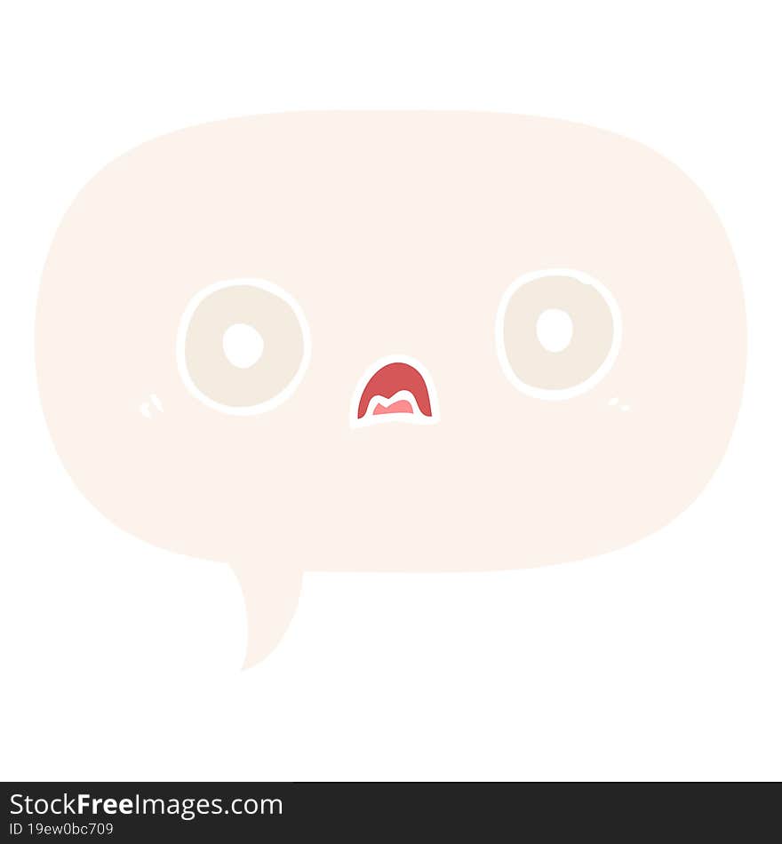 cute cartoon face and speech bubble in retro style