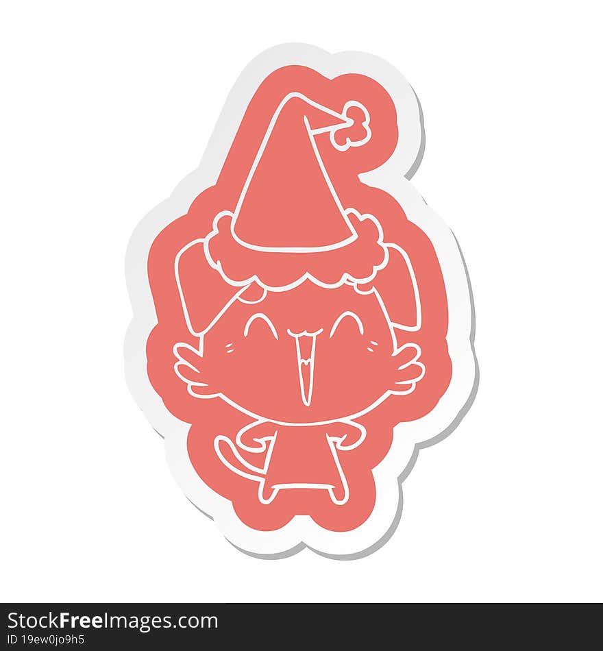 happy little dog cartoon  sticker of a wearing santa hat