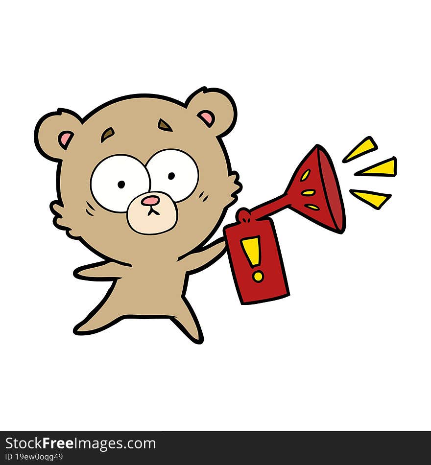 anxious bear cartoon with air horn. anxious bear cartoon with air horn