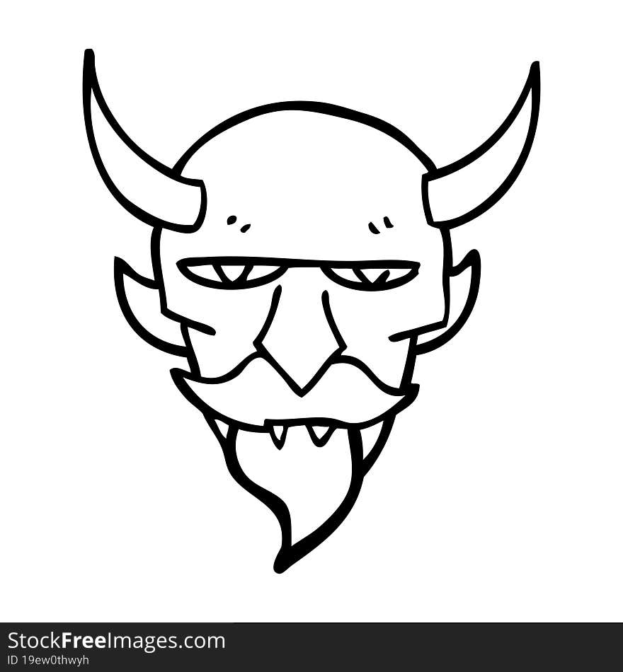 Line Drawing Cartoon Devil Face