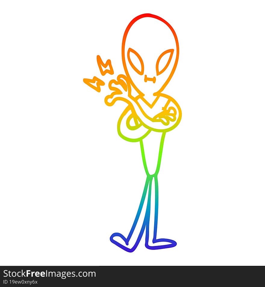 rainbow gradient line drawing of a cartoon alien