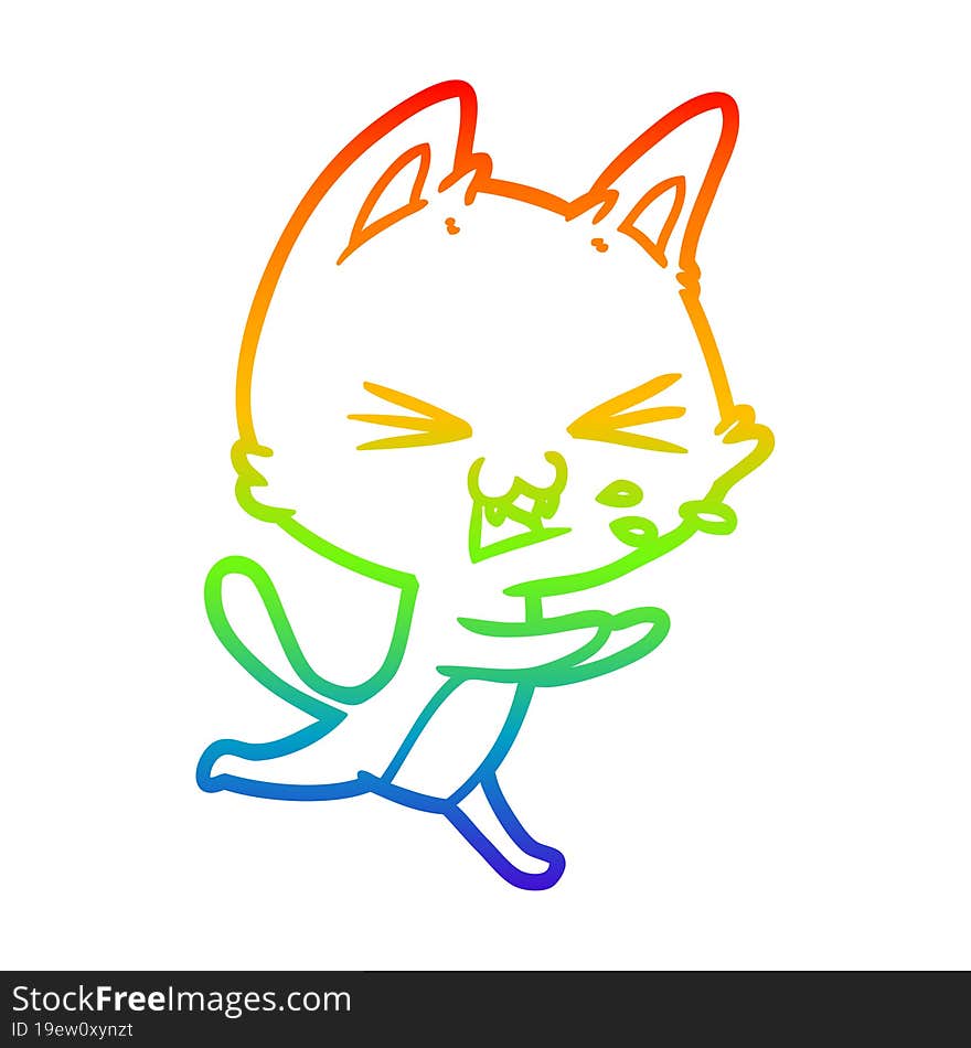 rainbow gradient line drawing cartoon cat hissing