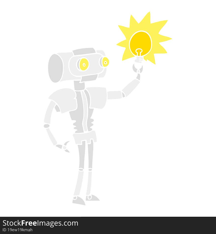 flat color illustration of a cartoon robot with light bulb