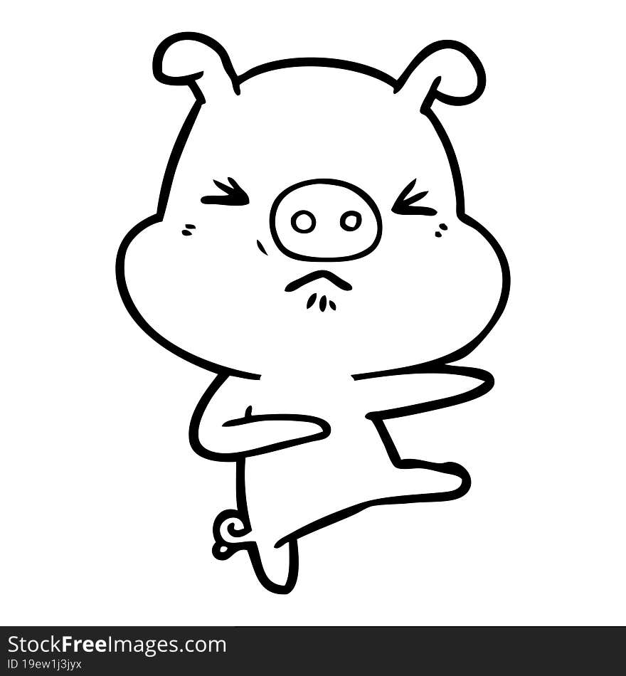 cartoon angry pig kicking out. cartoon angry pig kicking out