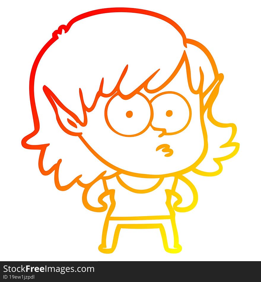 warm gradient line drawing cartoon elf girl staring