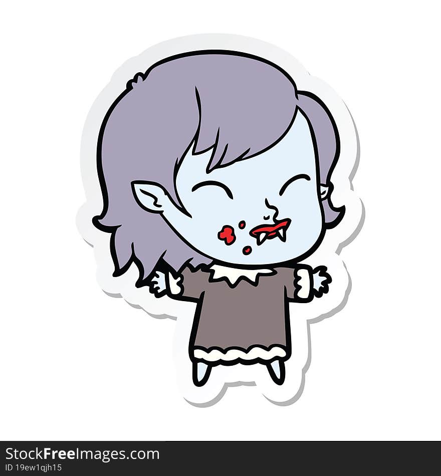 sticker of a cartoon vampire girl with blood on cheek