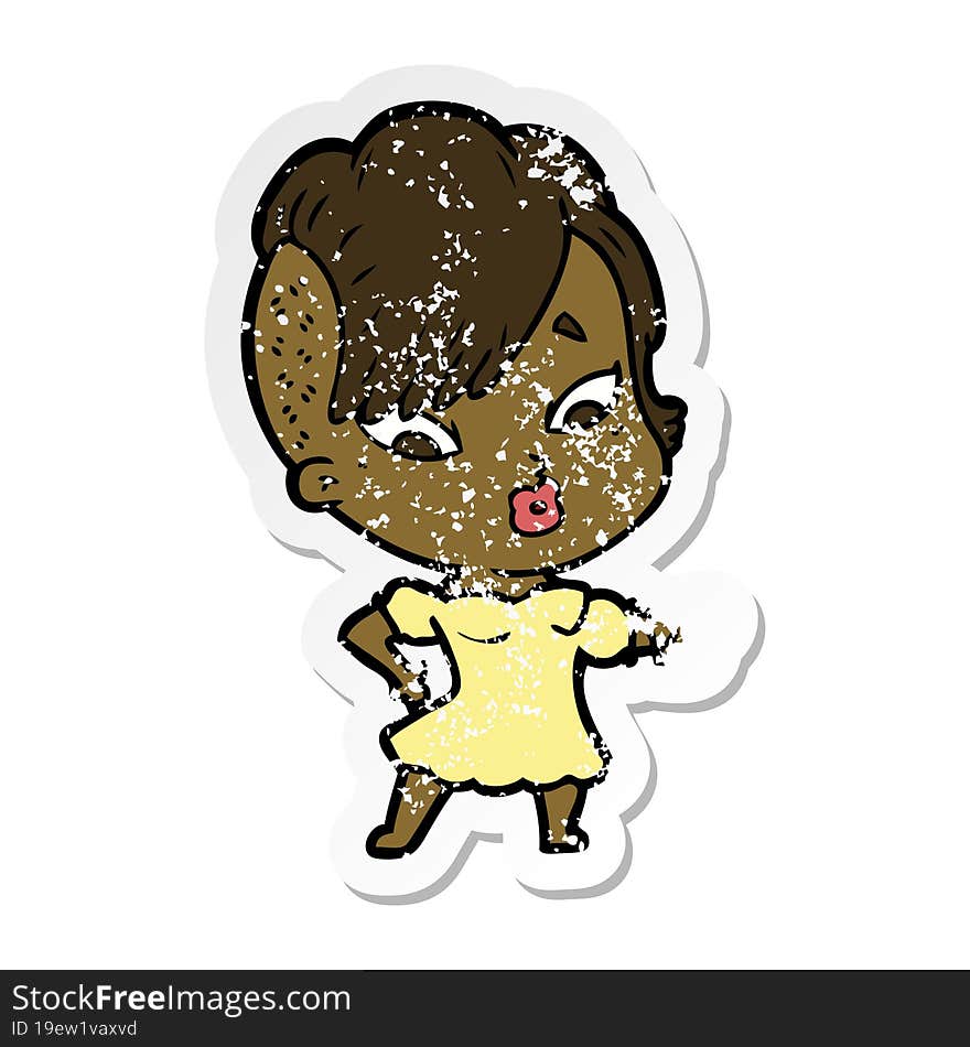 distressed sticker of a cartoon surprised girl