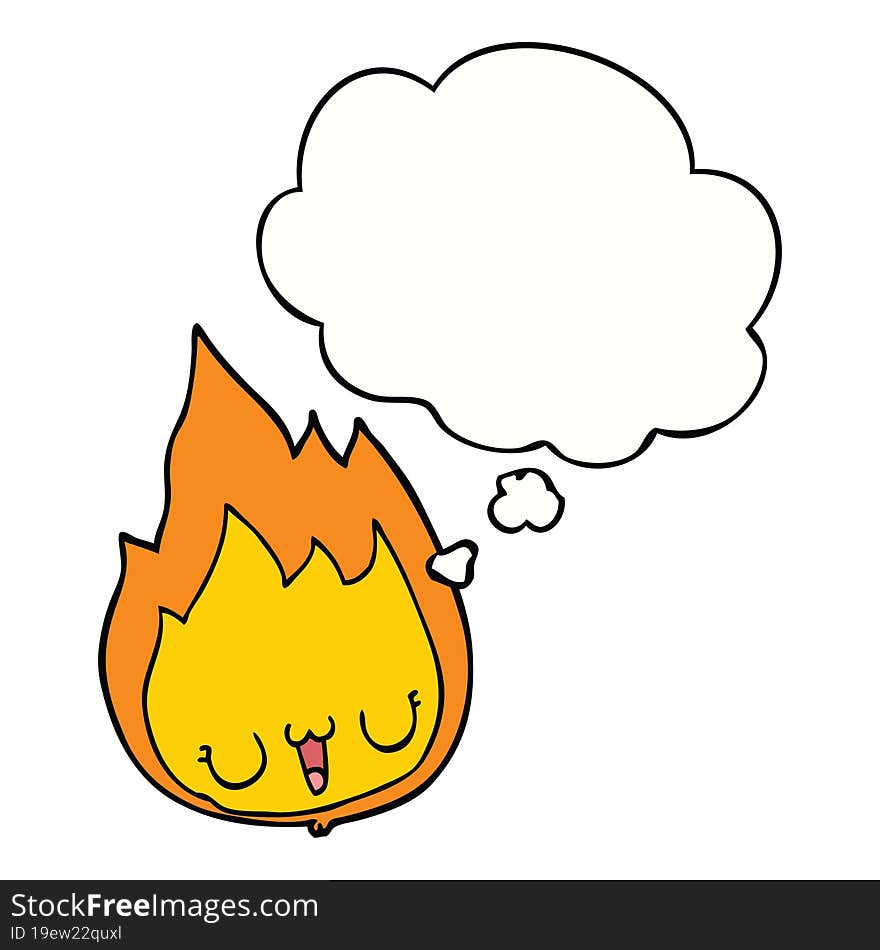 cartoon flame with face with thought bubble. cartoon flame with face with thought bubble