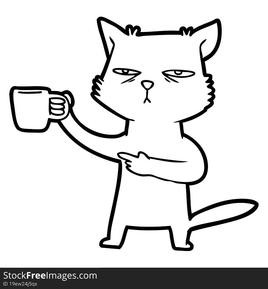 cartoon cat needing a refill of coffee. cartoon cat needing a refill of coffee