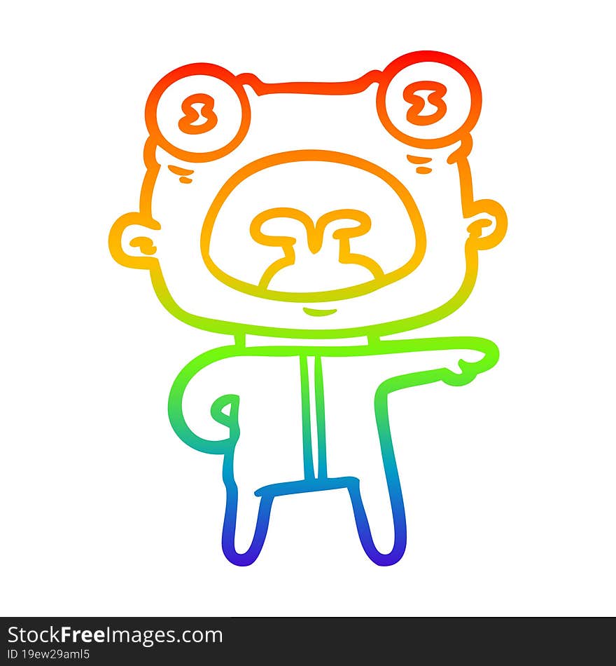 rainbow gradient line drawing of a cartoon weird alien communicating