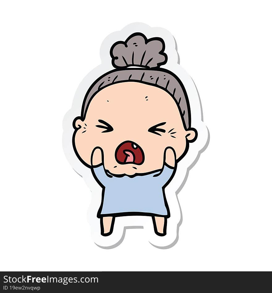 sticker of a cartoon angry old woman