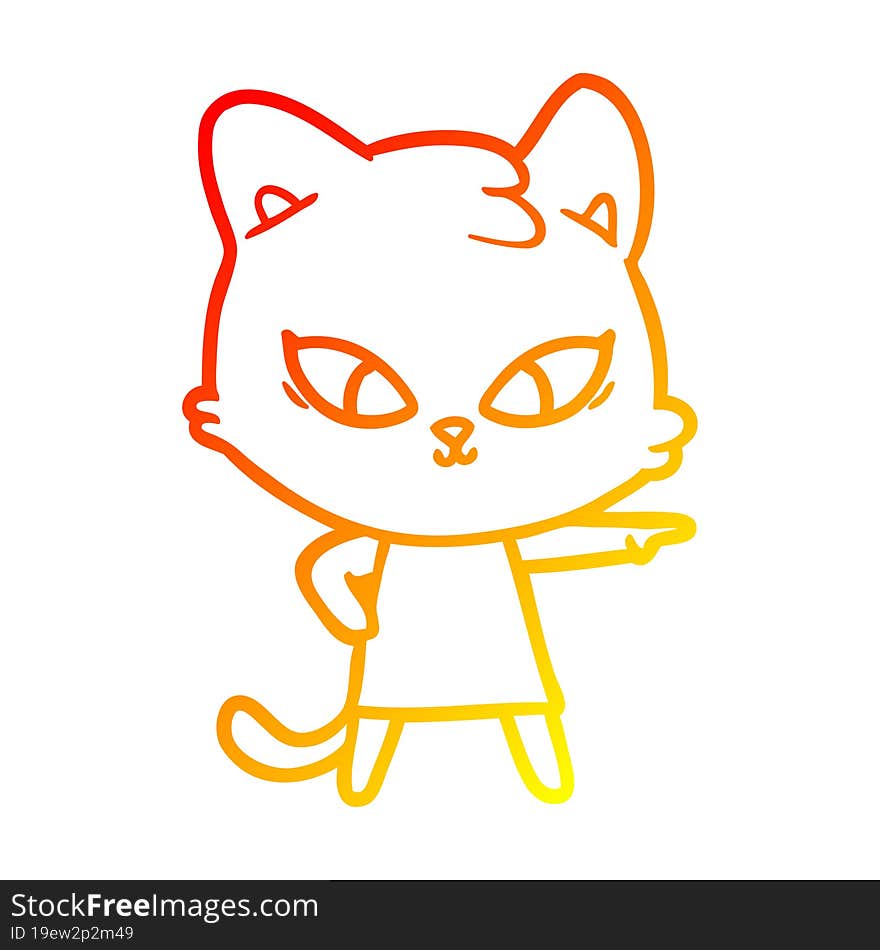 warm gradient line drawing of a cute cartoon cat