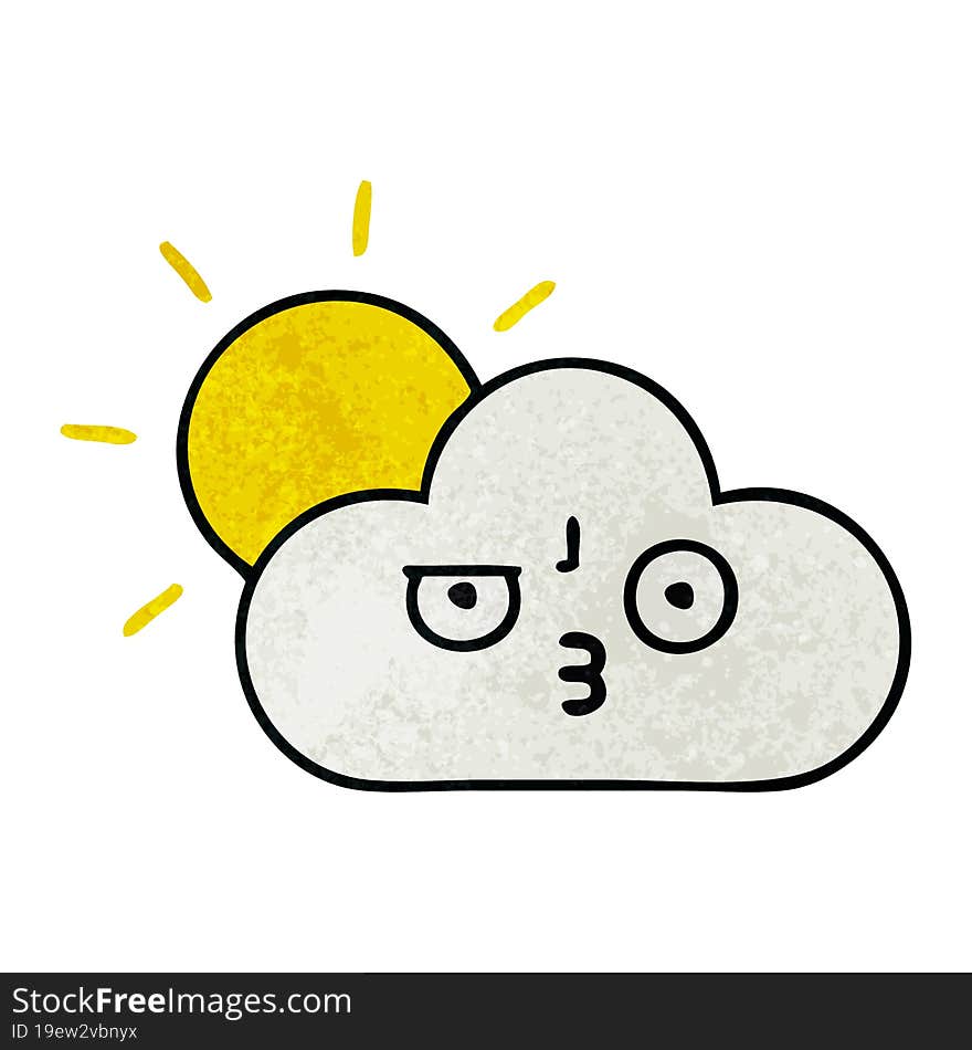 retro grunge texture cartoon of a sunshine and cloud