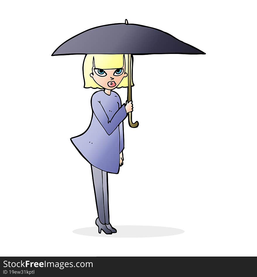 cartoon woman with umbrella