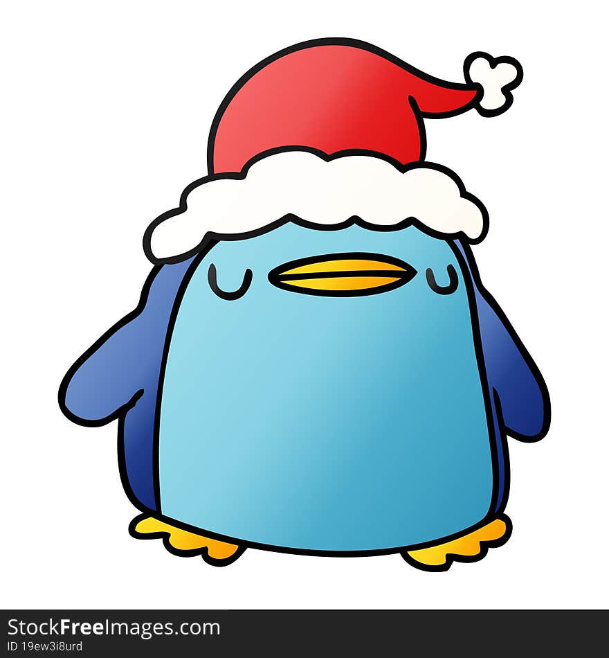 hand drawn christmas gradient cartoon of kawaii penguin