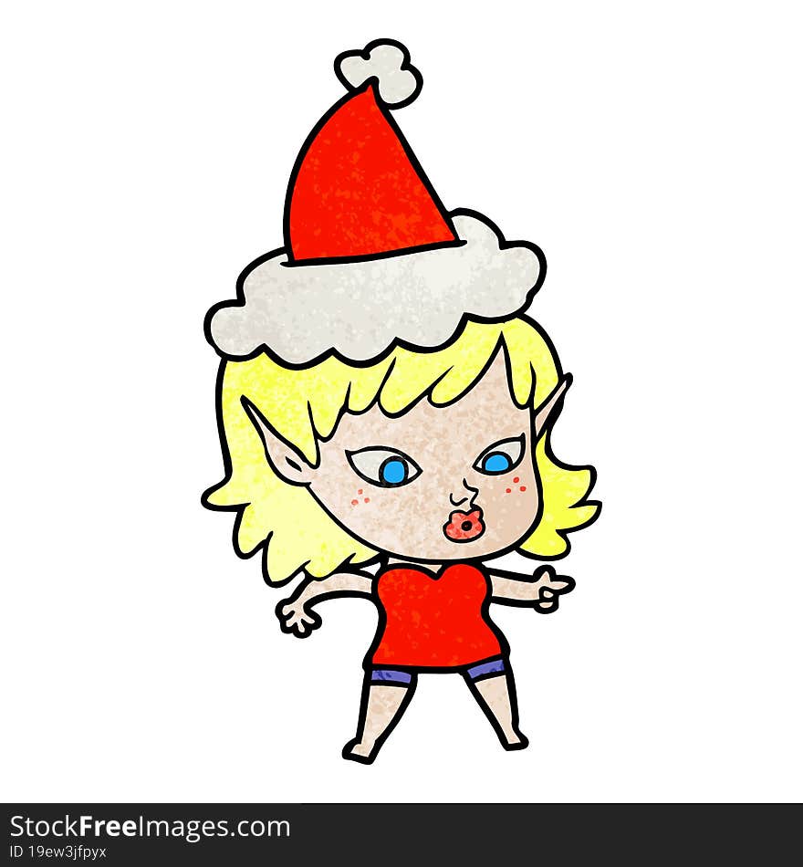 pretty textured cartoon of a elf girl wearing santa hat