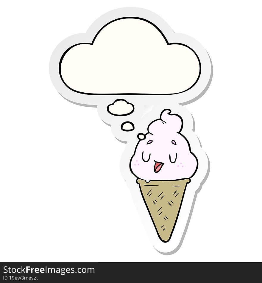 cute cartoon ice cream and thought bubble as a printed sticker