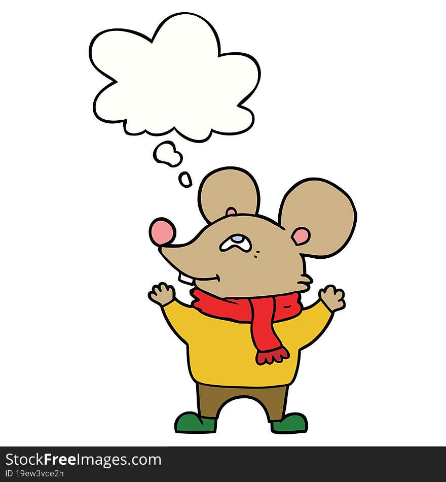 cartoon mouse wearing scarf and thought bubble