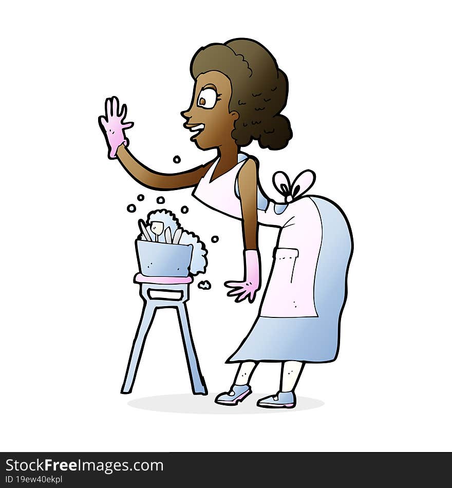 cartoon housewife washing up