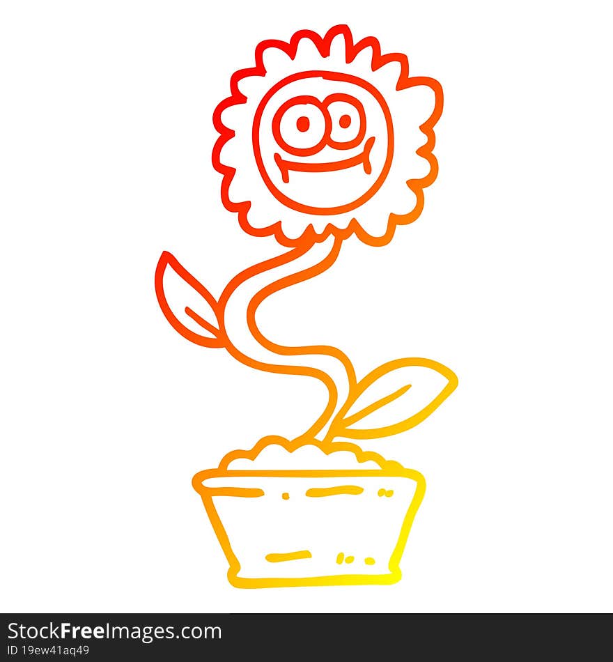 warm gradient line drawing cartoon flower in pot