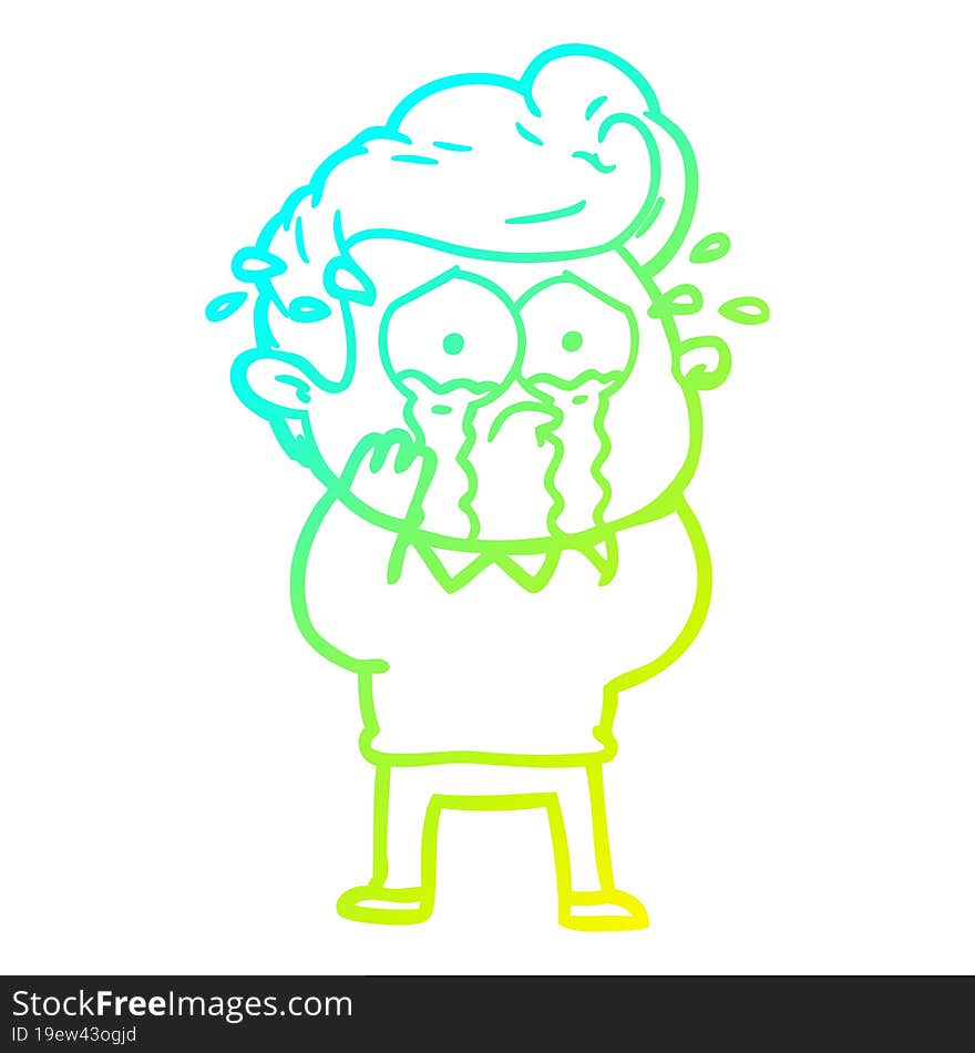 cold gradient line drawing of a cartoon crying man