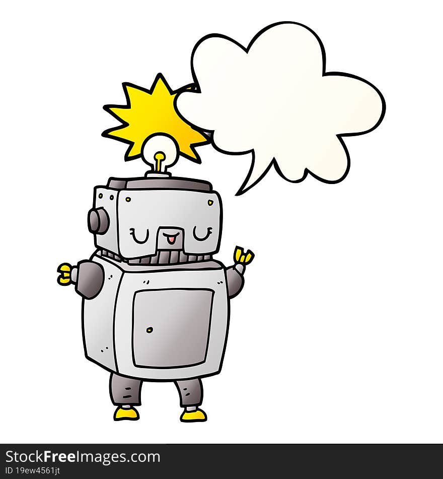 cartoon robot and speech bubble in smooth gradient style