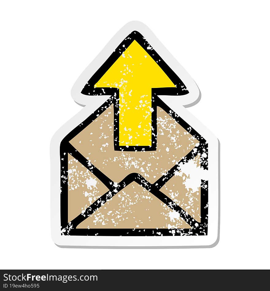 Distressed Sticker Of A Cute Cartoon Envelope With Arrow