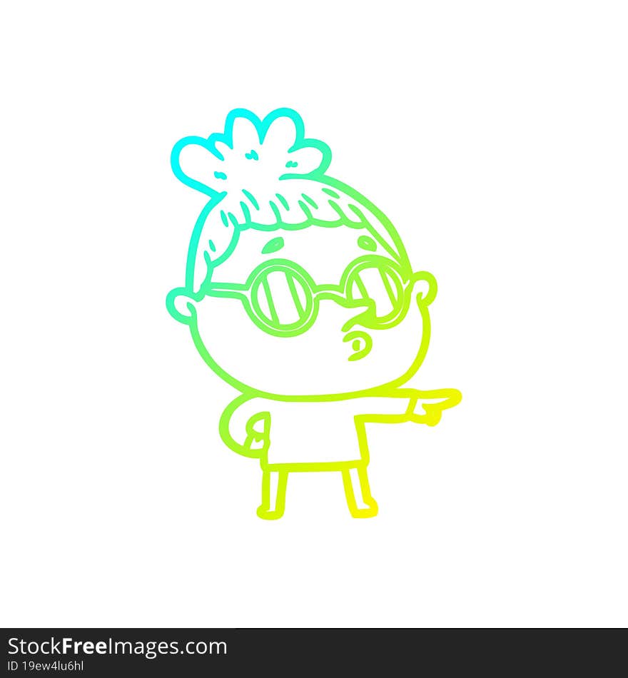 cold gradient line drawing cartoon woman wearing glasses