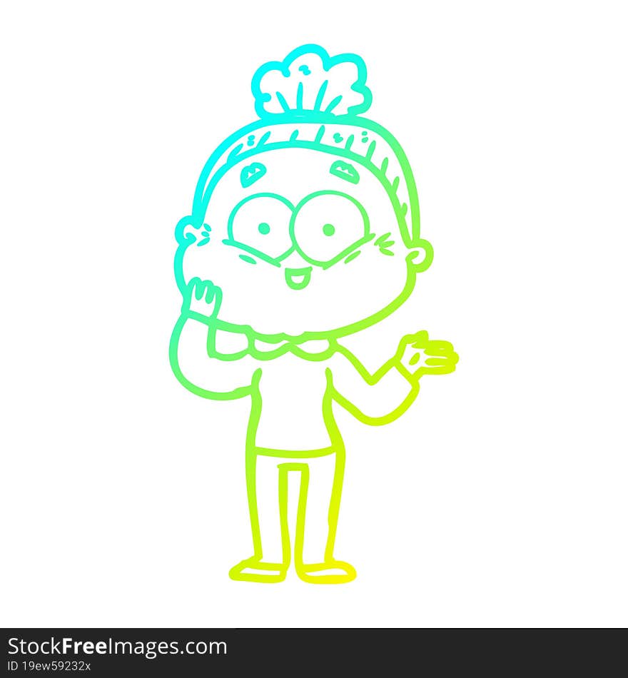 Cold Gradient Line Drawing Cartoon Happy Old Woman