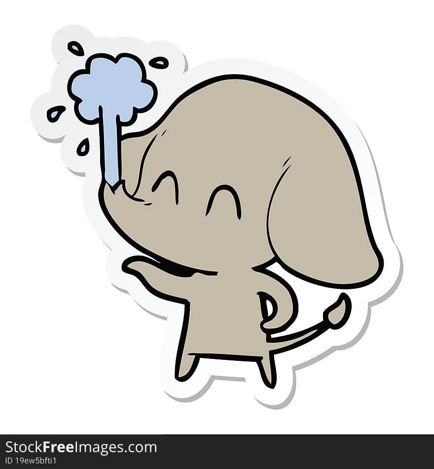 sticker of a cute cartoon elephant spouting water