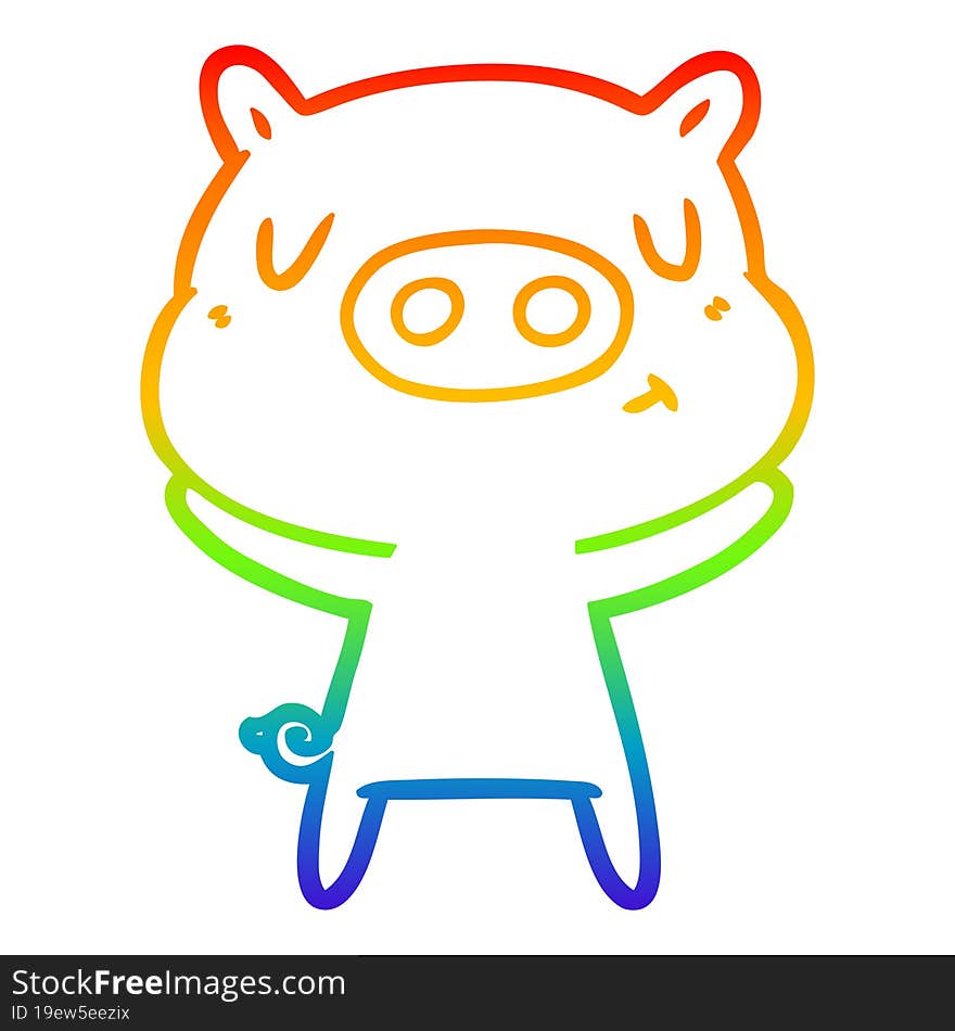 rainbow gradient line drawing of a cartoon content pig