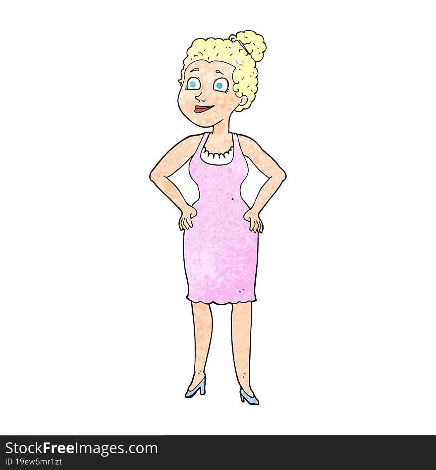 textured cartoon woman wearing dress