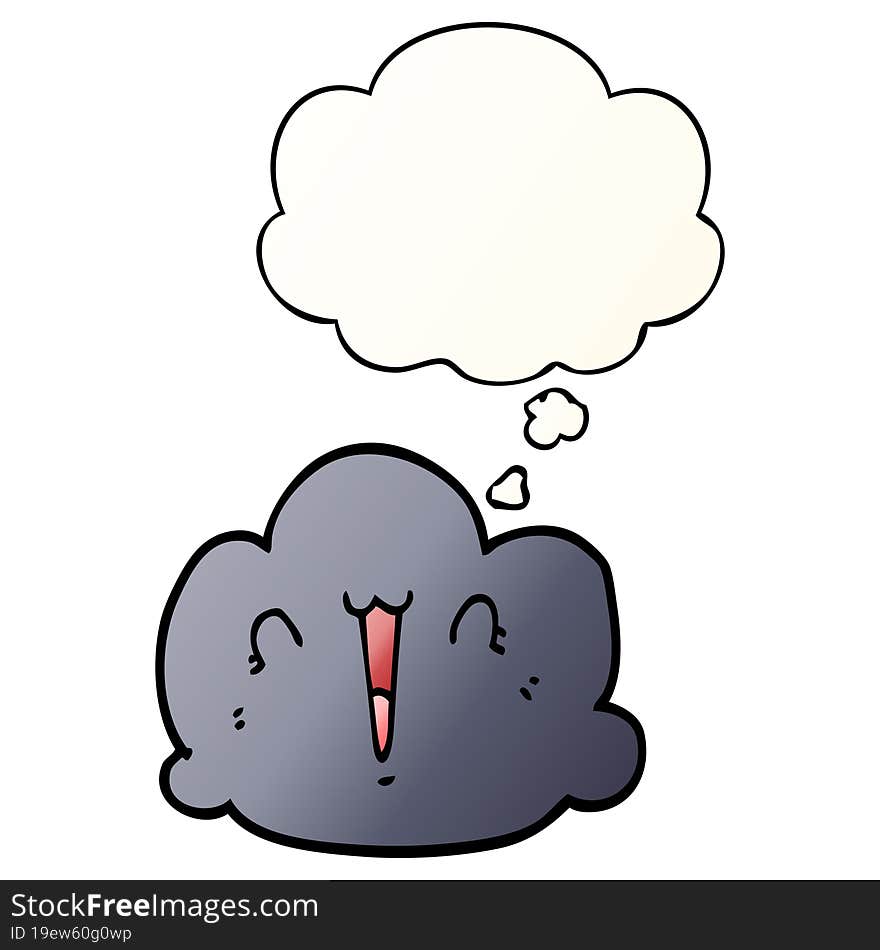 Happy Cloud Cartoon And Thought Bubble In Smooth Gradient Style