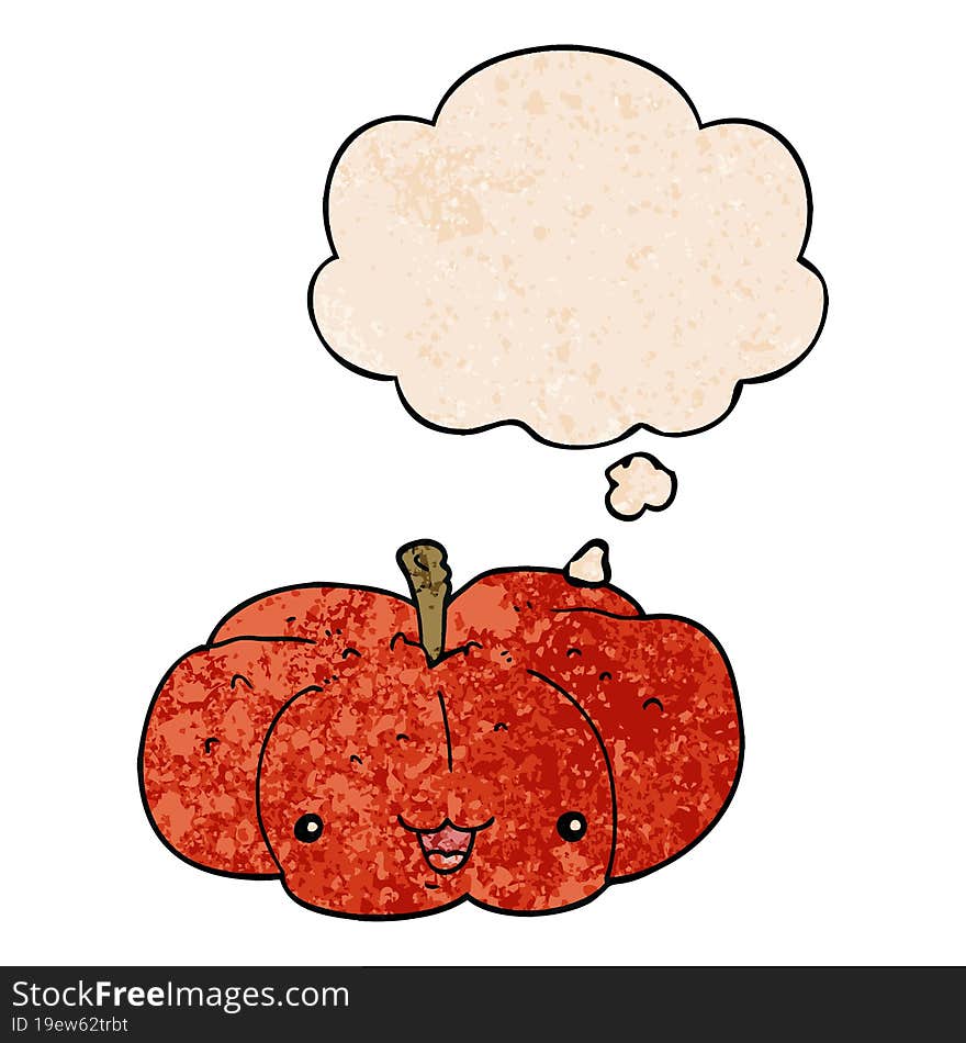 cartoon pumpkin and thought bubble in grunge texture pattern style