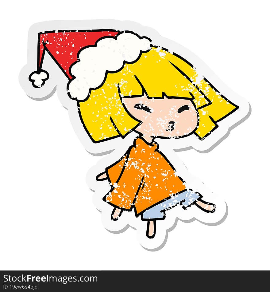 Christmas Distressed Sticker Cartoon Of Kawaii Girl