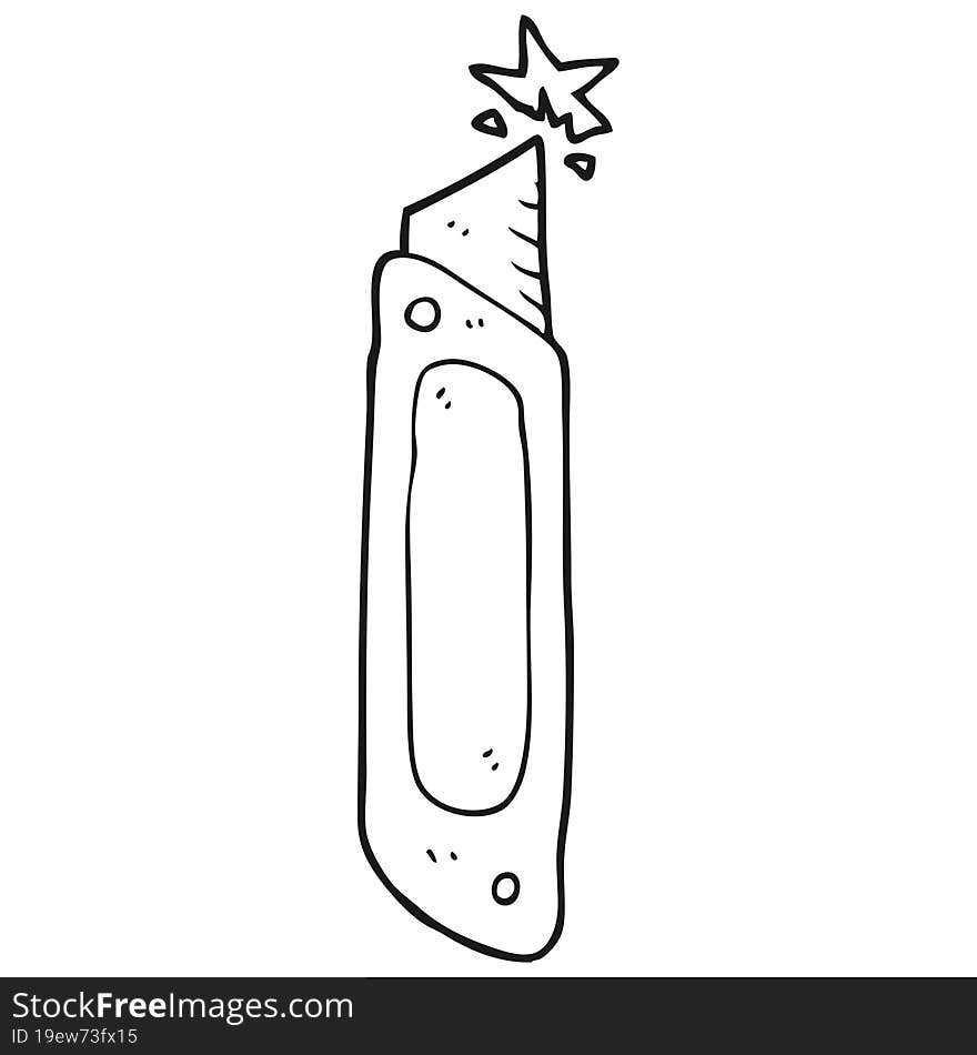 freehand drawn black and white cartoon construction knife