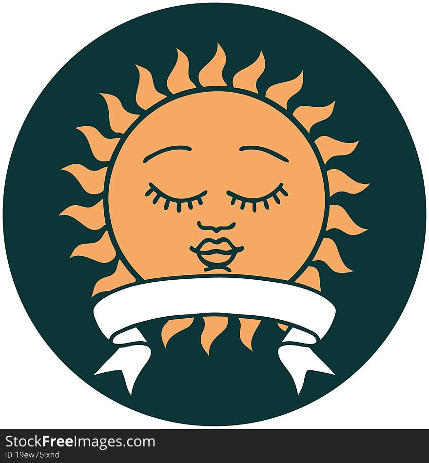 icon with banner of a sun with face