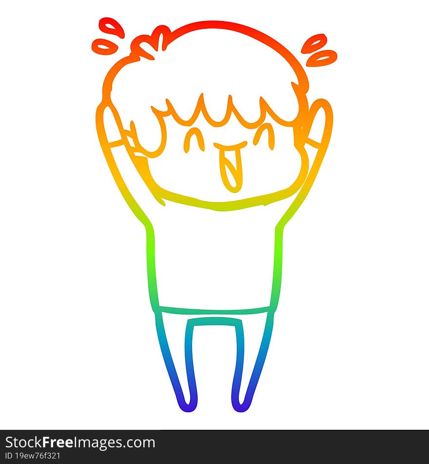 rainbow gradient line drawing of a cartoon laughing boy