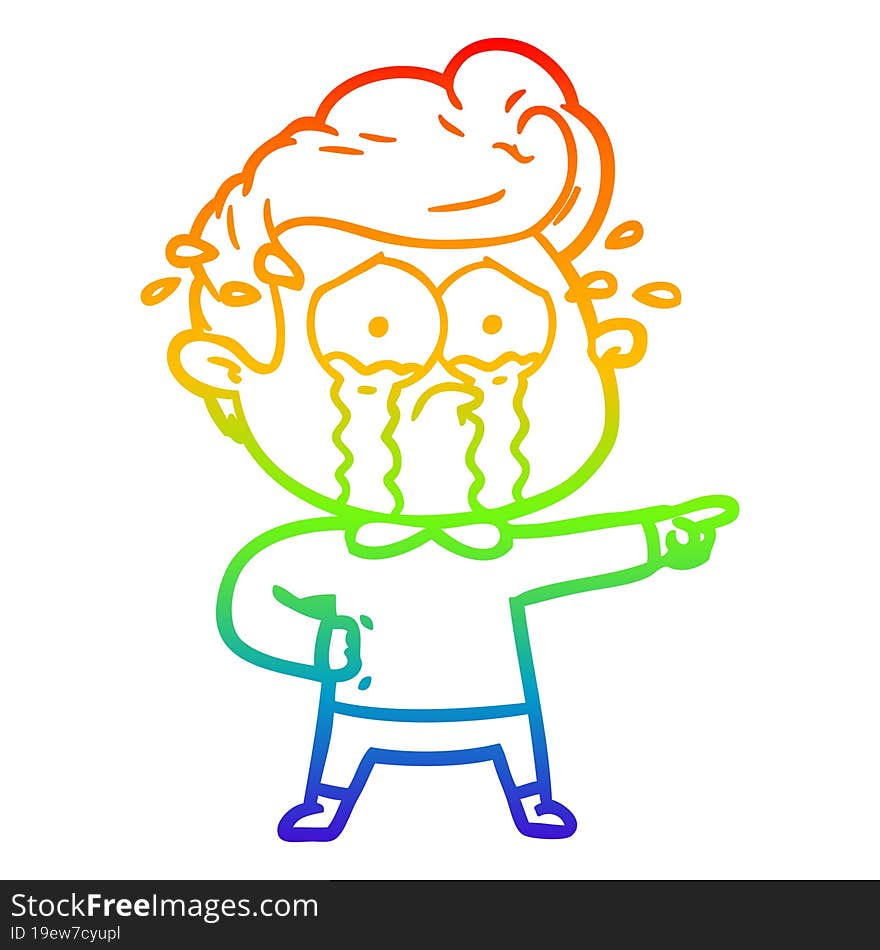 rainbow gradient line drawing cartoon crying man