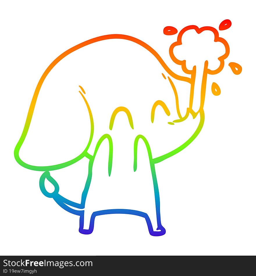 rainbow gradient line drawing cute cartoon elephant spouting water