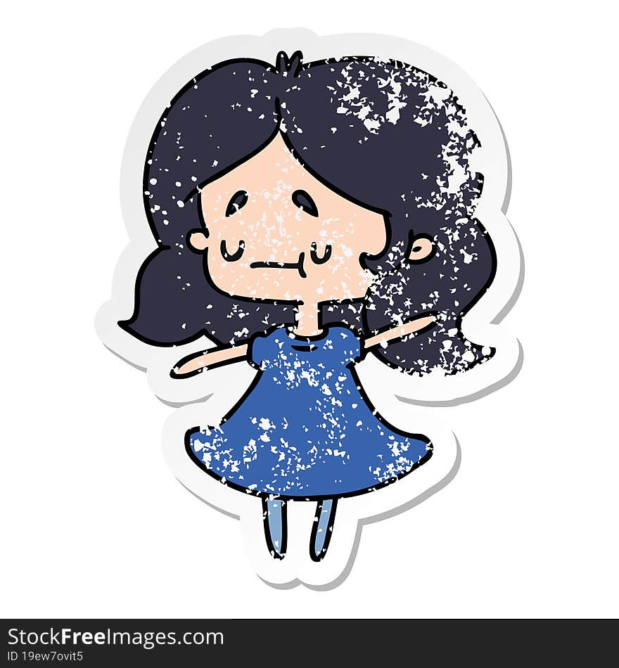 Distressed Sticker Cartoon Of A Cute Kawaii Girl