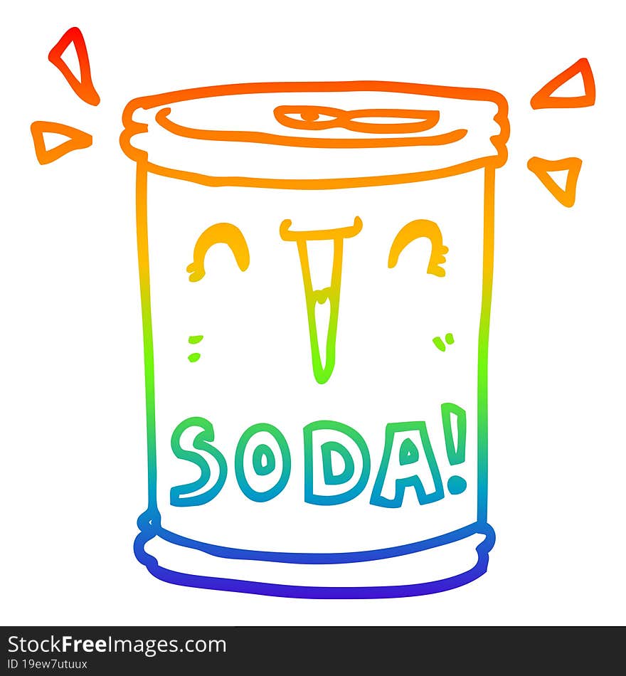 rainbow gradient line drawing of a cartoon soda can