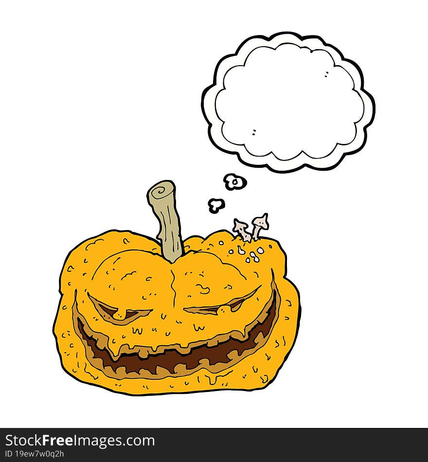 cartoon halloween pumpkin with thought bubble