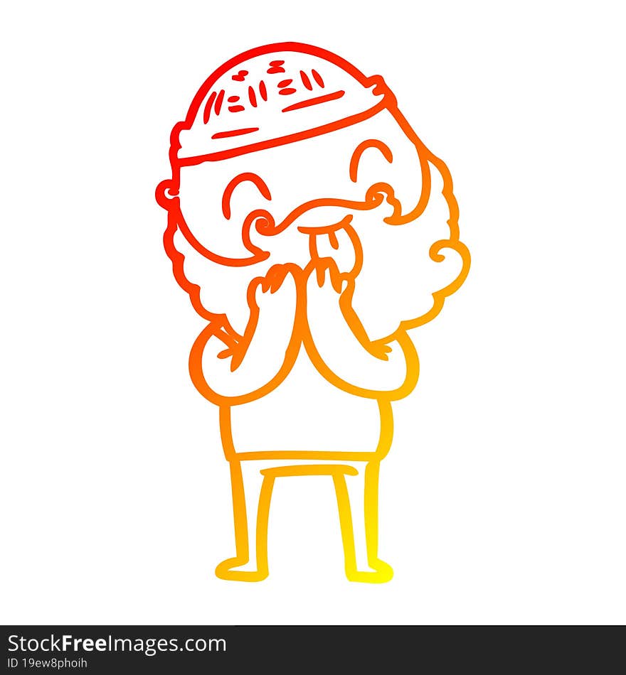 Warm Gradient Line Drawing Man With Beard Sticking Out Tongue