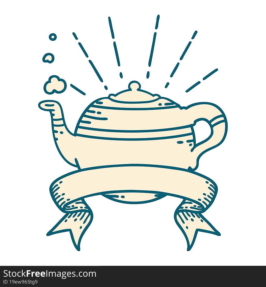 banner with tattoo style steaming teapot