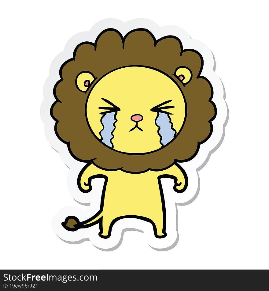 sticker of a cartoon crying lion