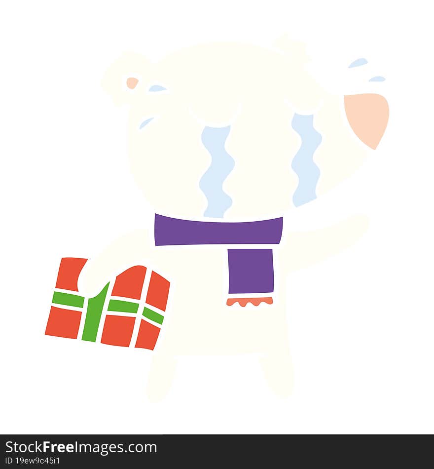 flat color style cartoon crying christmas polar bear