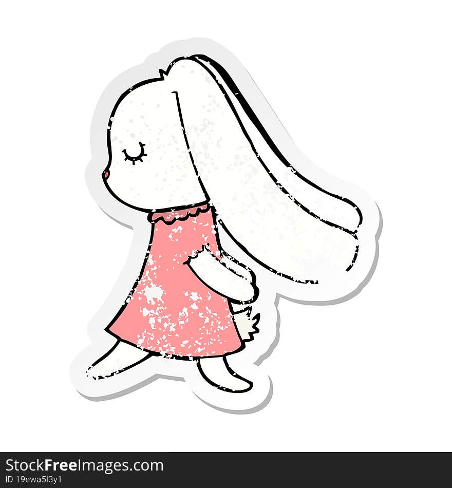 Distressed Sticker Of A Cute Cartoon Rabbit