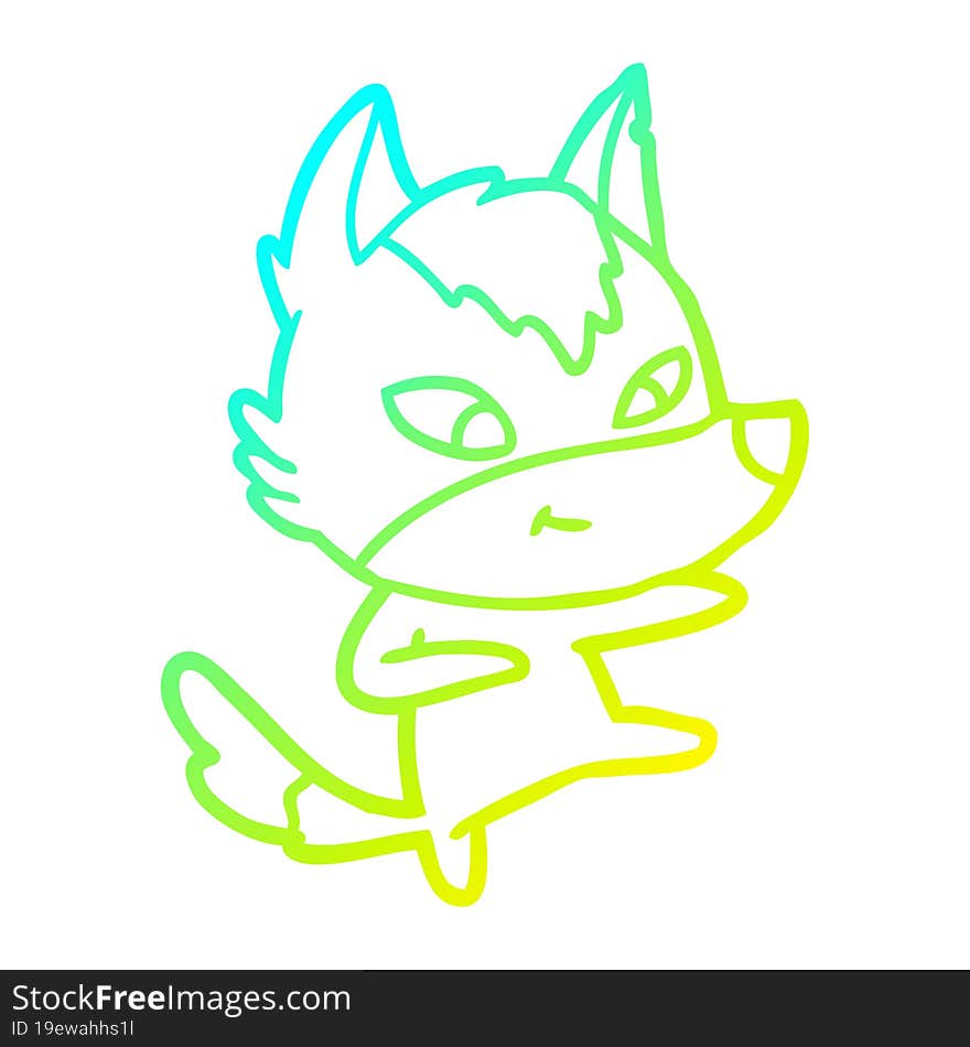 cold gradient line drawing friendly cartoon wolf dancing