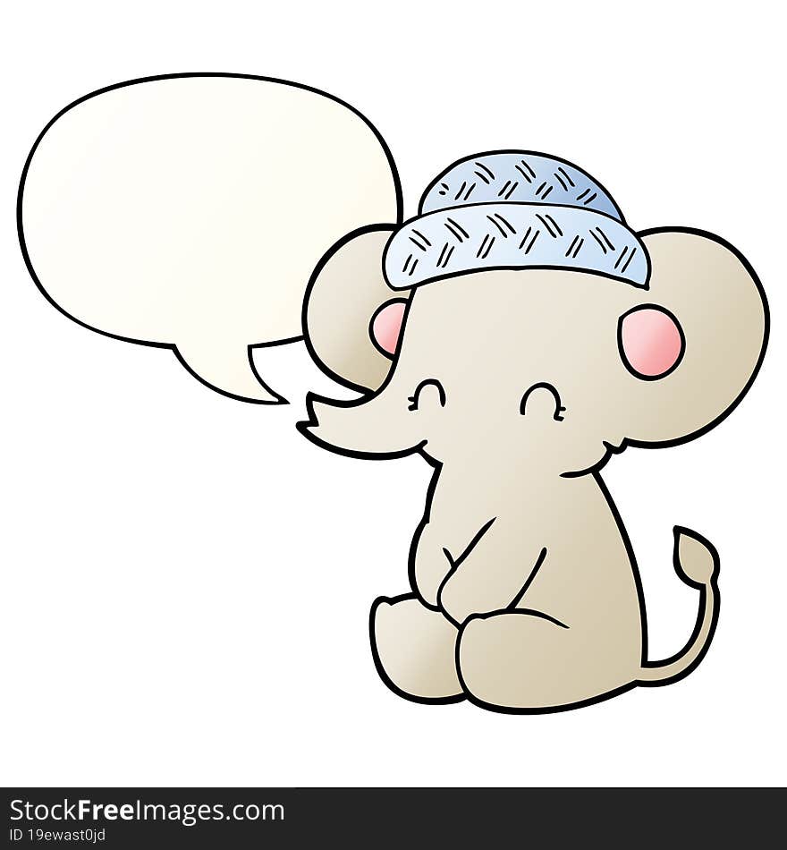 cartoon cute elephant and speech bubble in smooth gradient style